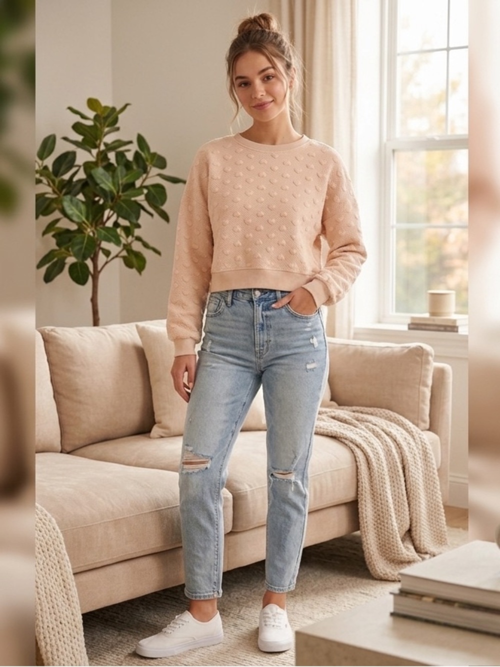 Miss Selfridge Pink Puffy Hearts sweatshirt Size 4/6